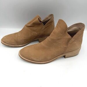 Eileen Fisher Leather Ankle Booties 7 Minimalist Neutral Boho Slip On Block Heel